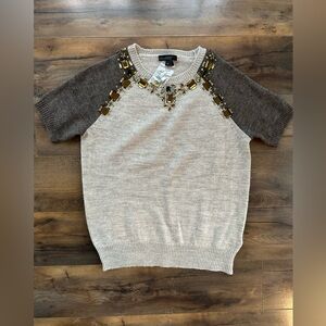 NWOT J.Crew Alpaca Merino Embellished Sweater XS | Jewel Neck Short Sleeve